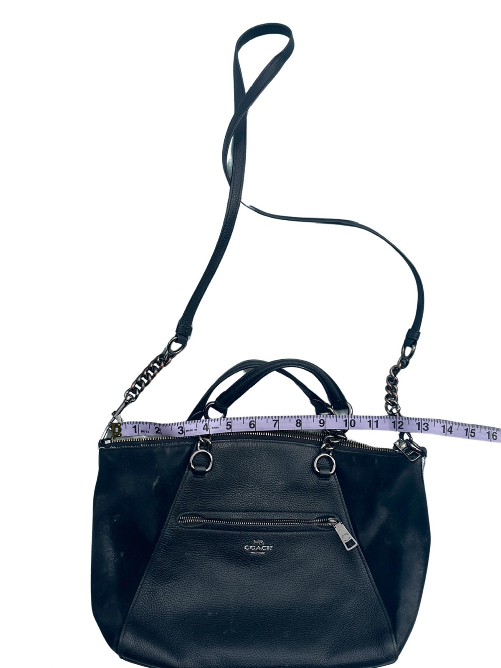 Coach Madison 20466 Black Leather Suede Chain Tote Shoulder Bag